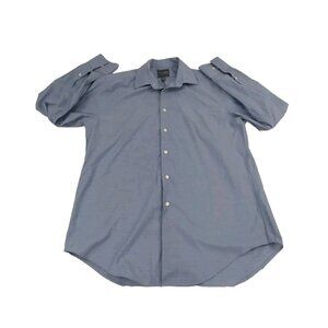 Madison Slim Fit Mens Button Down Shirt Blue Tone Print  16-16 1/2 34/35 Large